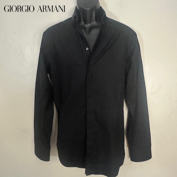 Giorgio Armani Black Button Down 15.5 neck EU 39 Made in Italy Gently worn - Picture 1 of 5